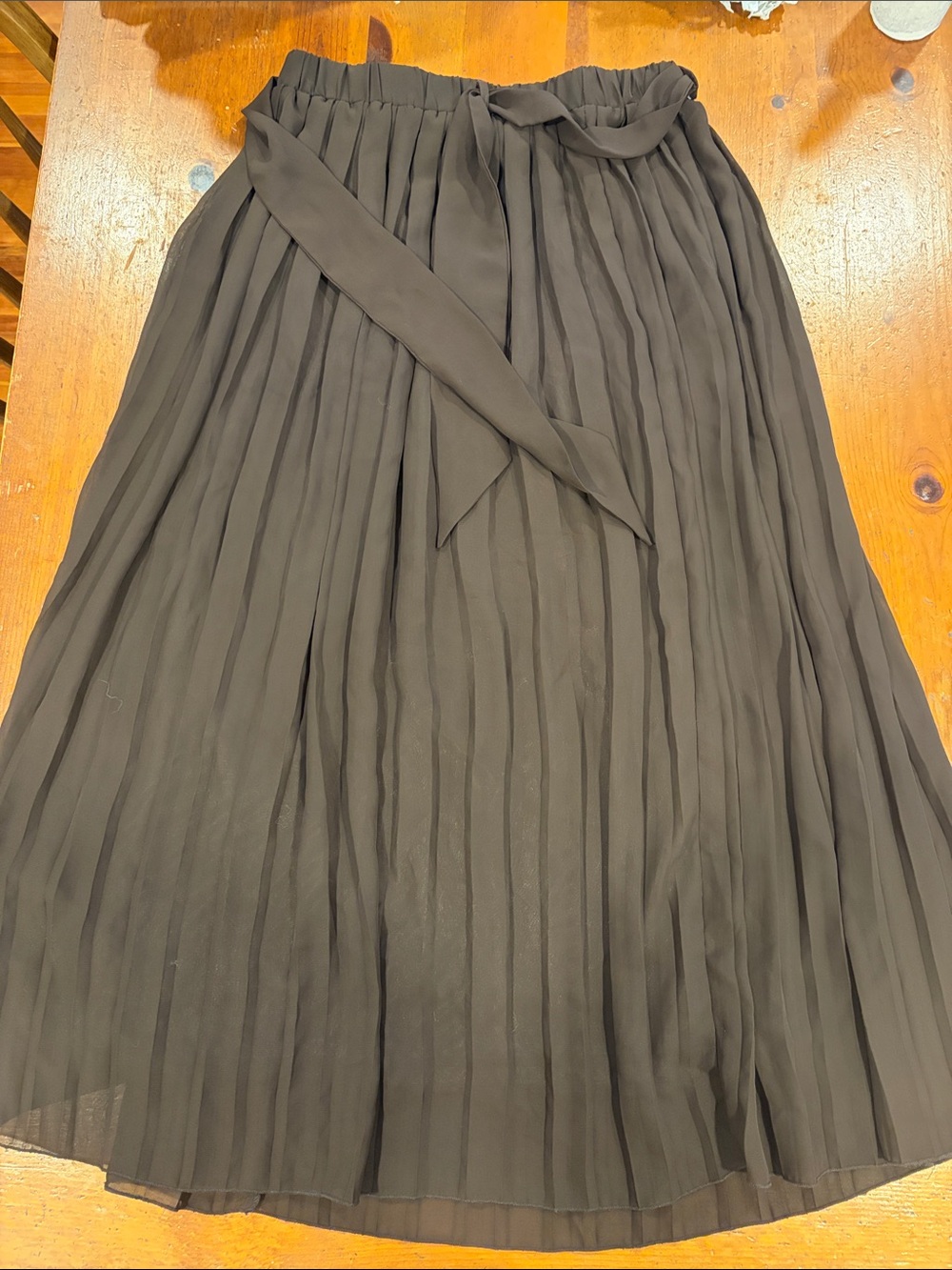 Joie Dark Brown Pleated Midi Skirt with Waist Tie